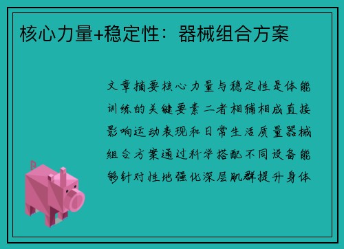 核心力量+稳定性：器械组合方案